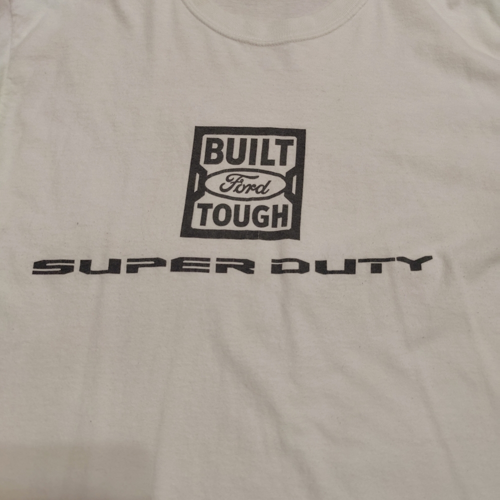 built Ford tough Super Duty vintage 90s tee shirt  Blue Oval  distressed stain L